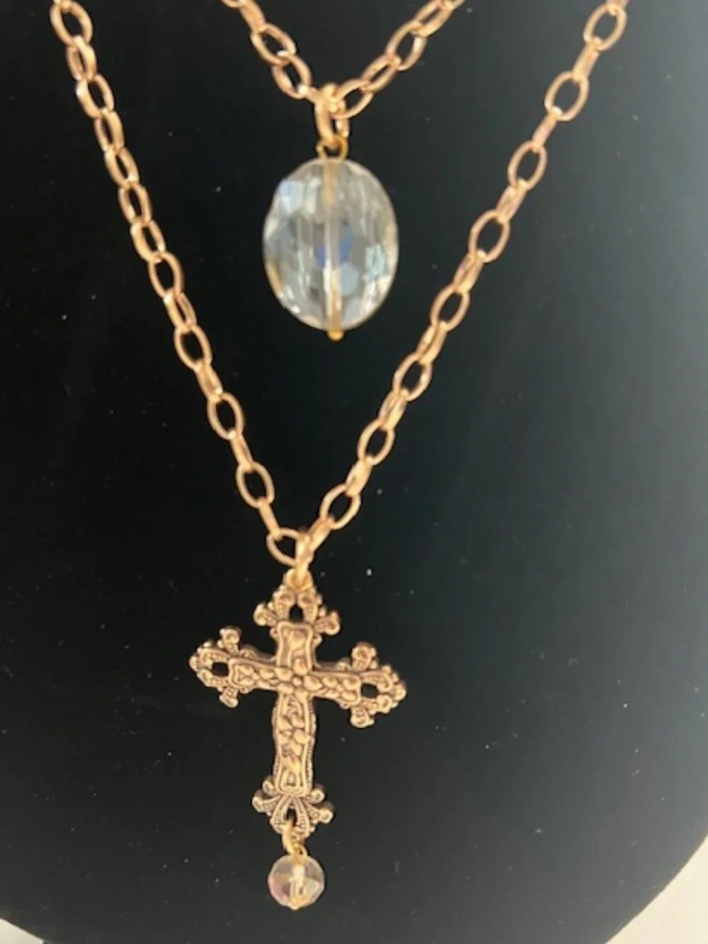 Katia Designs Gold Layered Cross Necklace "I Am Loved" Crystal Pendant - NWOT - Picture 2 of 3